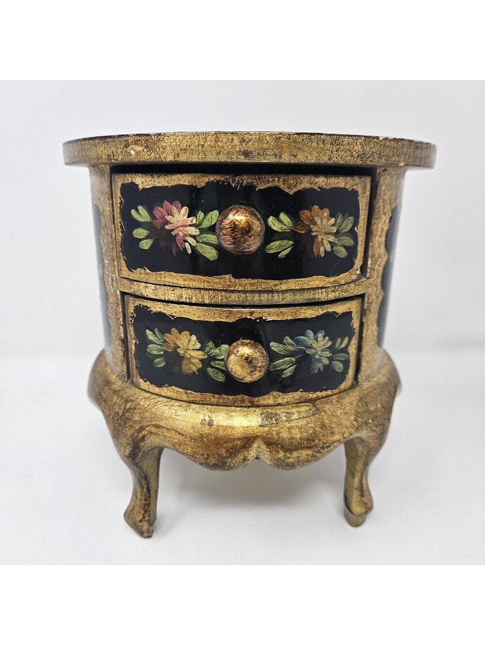 Vintage Handpainted Florentine 2 Drawer Jewelry Or Trinket Box Ornate Made Italy